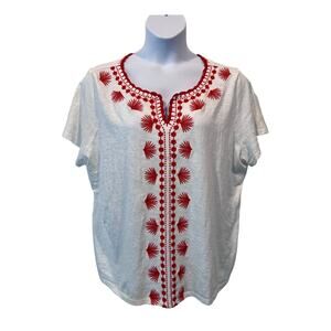 Talbots Top 3X Plus Petite Round Neck 100% Cotton Embroidered T-shirt Boho NEW
